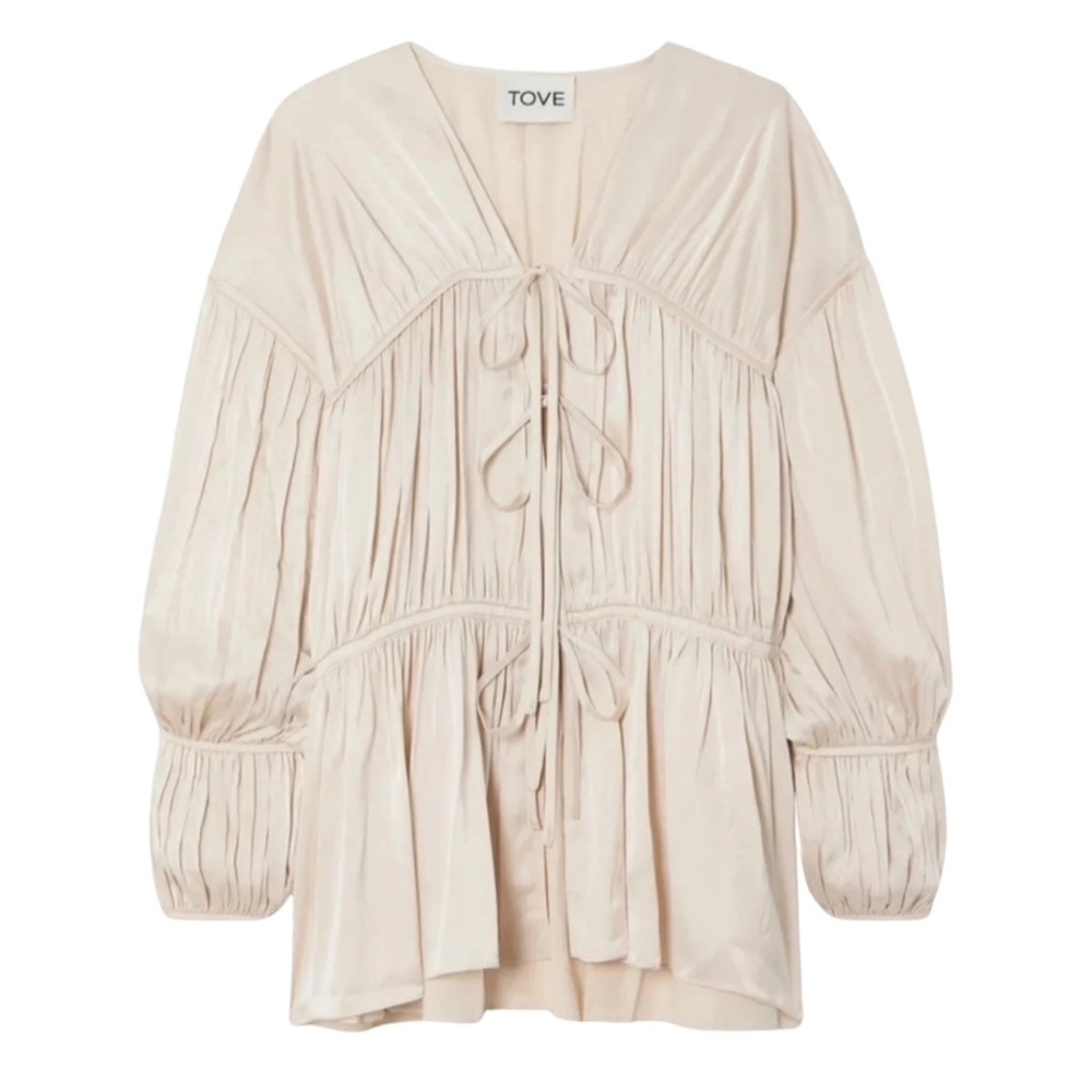 TOVE Zoe Tie-Front Gathered Silk-Blend Blouse